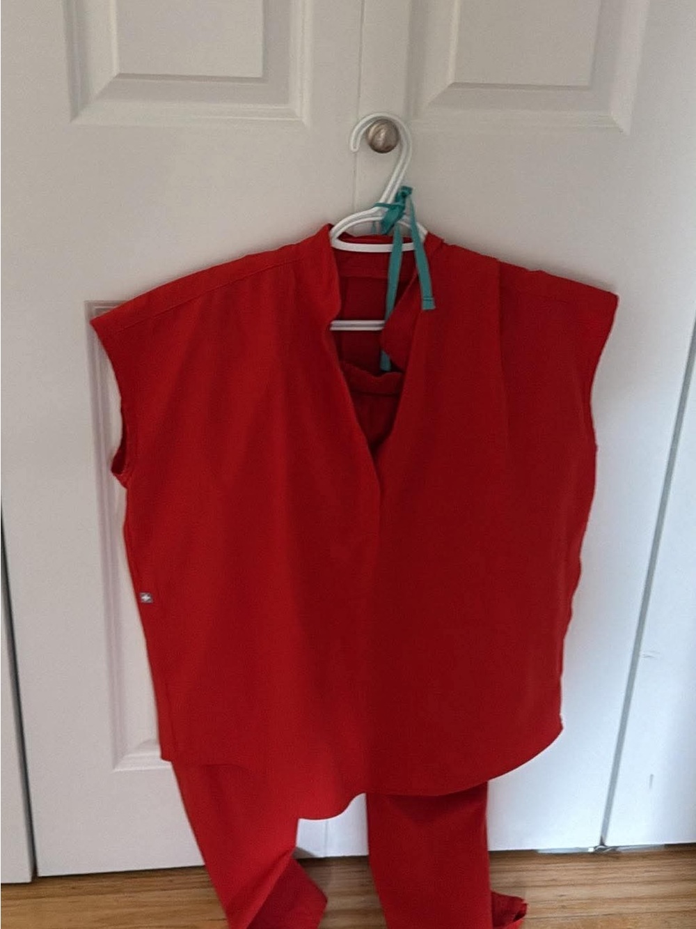 FIGS Red V-Neck Cap Sleeve Women's Top - Brand Not Visible